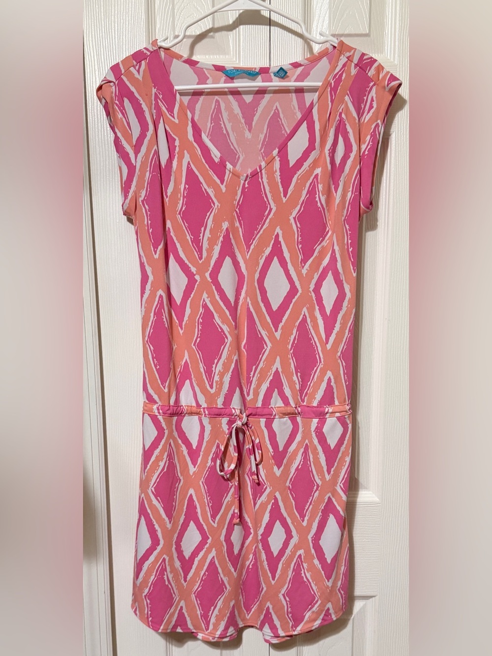 Tori Richard dress sundress women sz XS drop waist pink Hawaiian short sleeve
